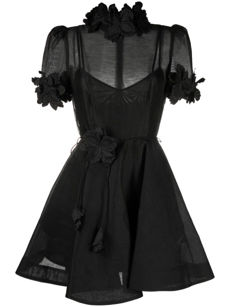 Black Luminosity Liftoff Flower Mini Dress