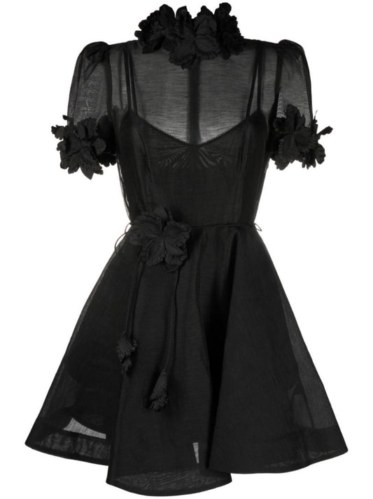 Black Luminosity Liftoff Flower Mini Dress
