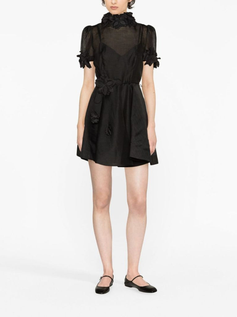 Black Luminosity Liftoff Flower Mini Dress
