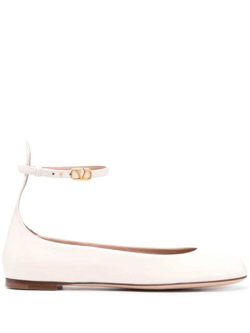Neutral Tan-go Patent Leather Ballerina Shoes
