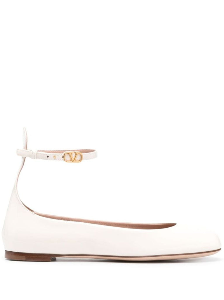 Neutral Tan-go Patent Leather Ballerina Shoes