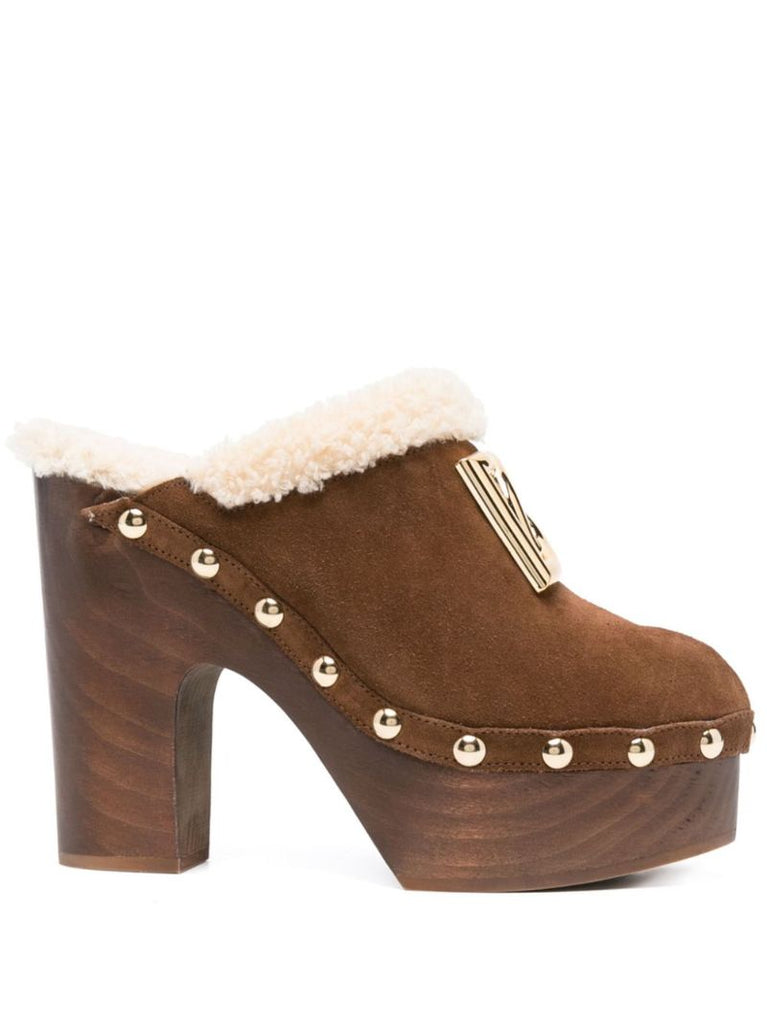 Brown Logo-plaque Suede Clogs