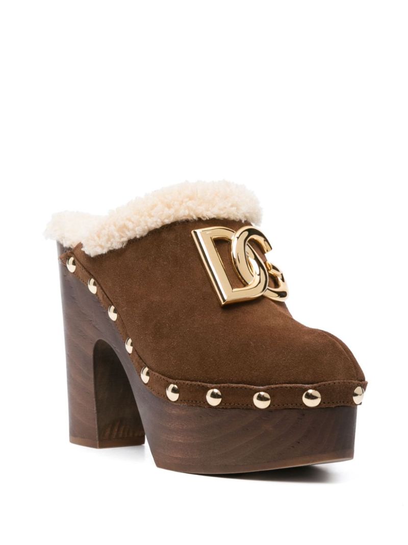 Brown Logo-plaque Suede Clogs