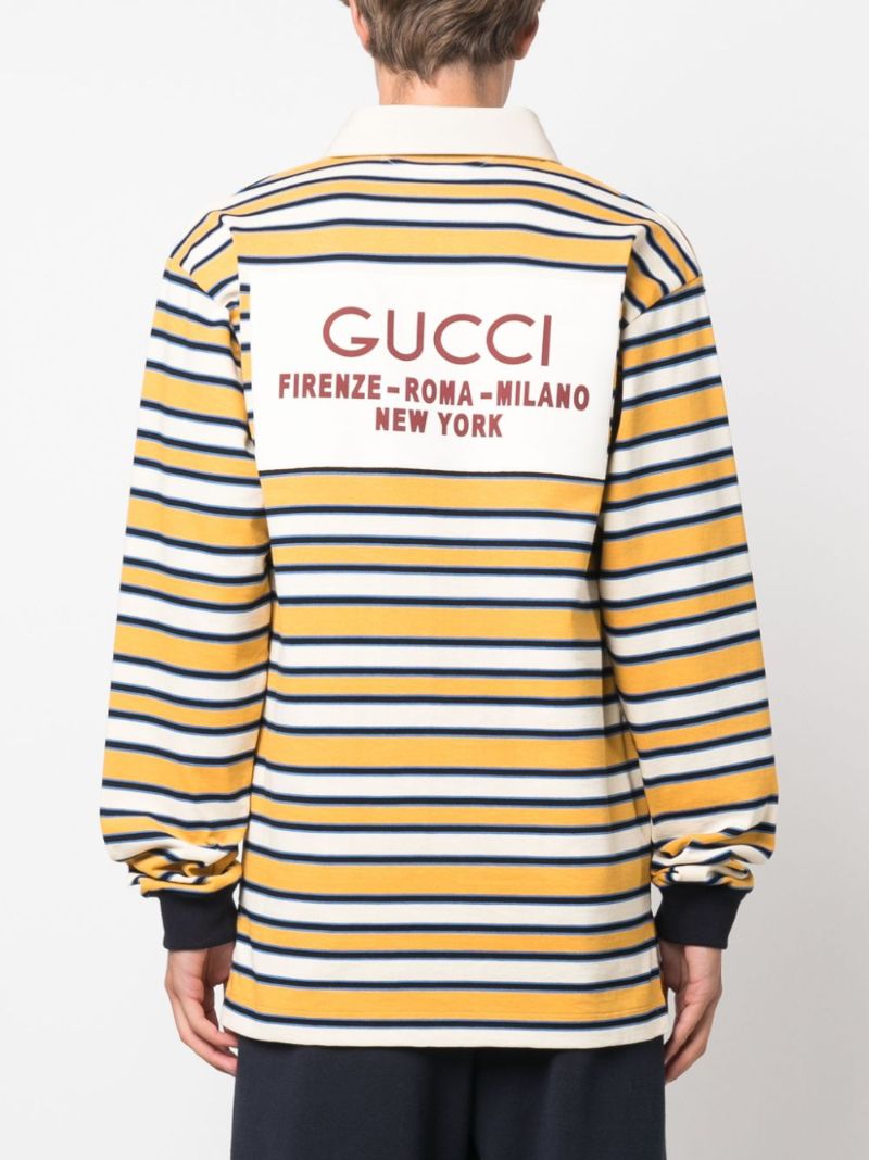 Yellow Logo-print Striped Polo Shirt