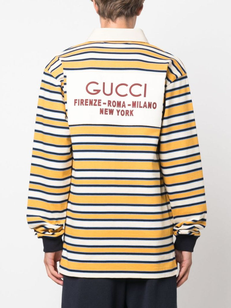 Yellow Logo-print Striped Polo Shirt