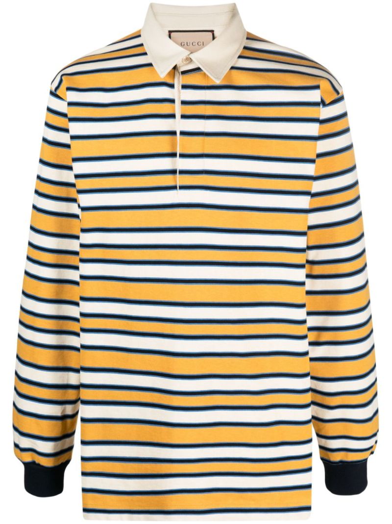 Yellow Logo-print Striped Polo Shirt