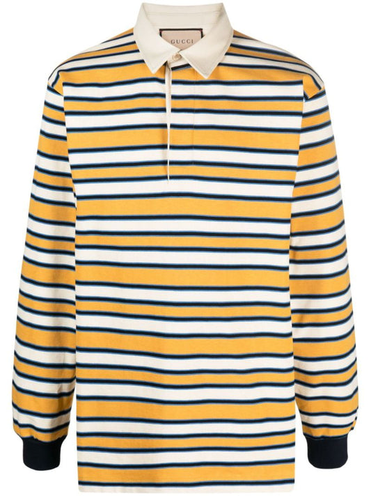 Yellow Logo-print Striped Polo Shirt