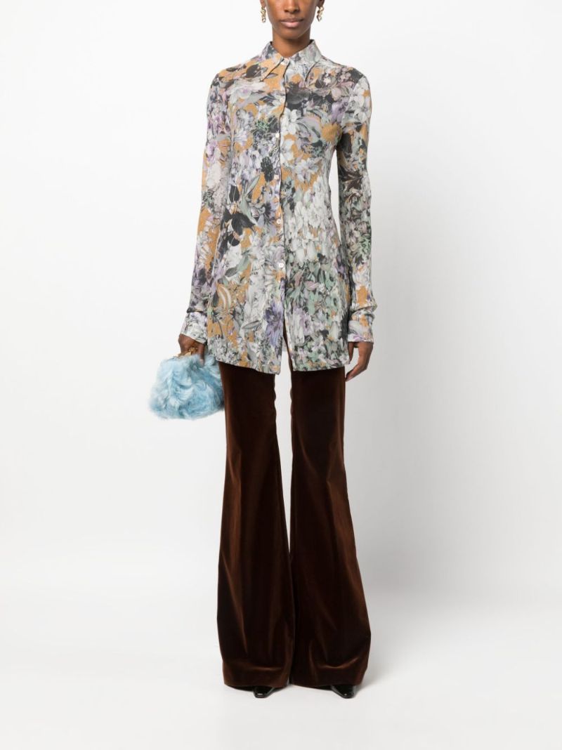 Brown Velvet Flared Trousers