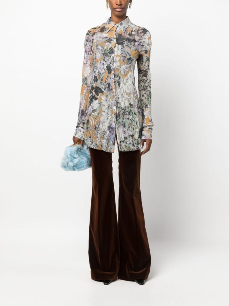 Brown Velvet Flared Trousers
