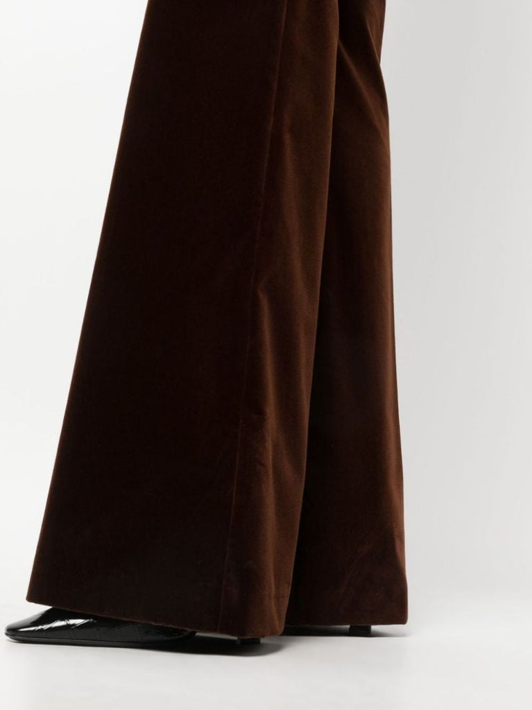 Brown Velvet Flared Trousers