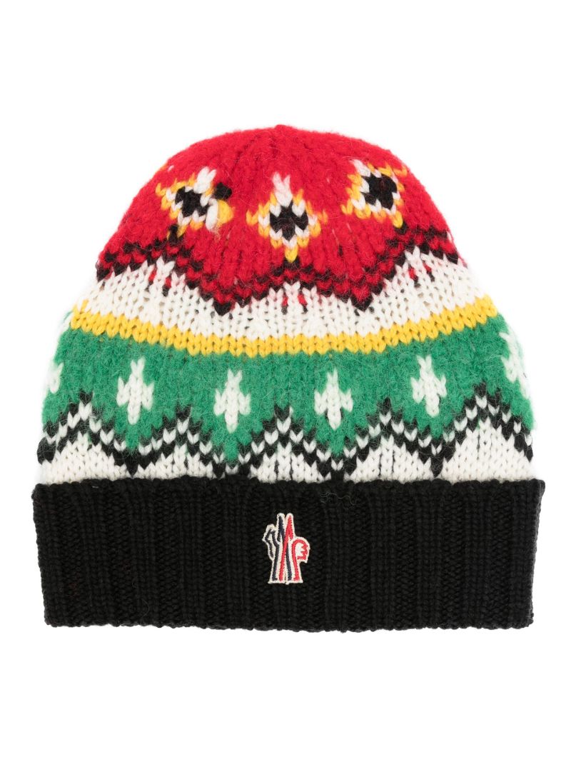 Red Geometric-intarsia Wool Beanie