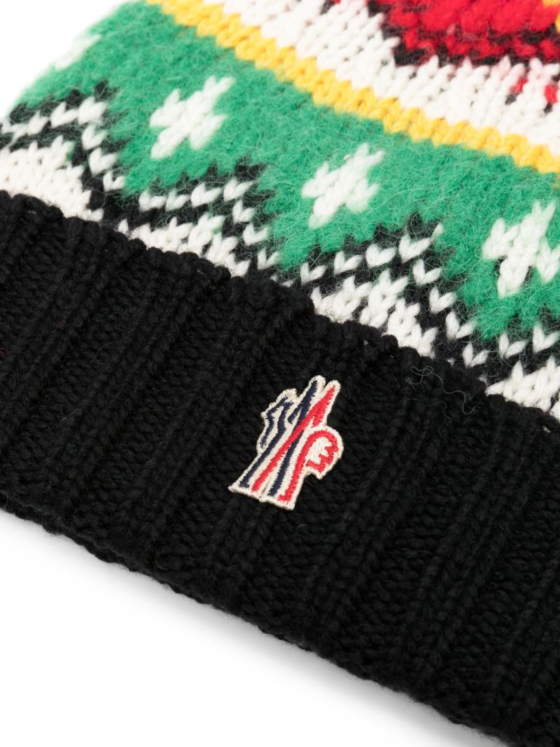 Red Geometric-intarsia Wool Beanie