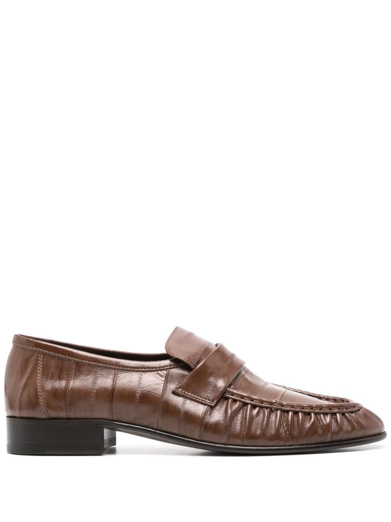 Brown Crocodile-embossed Leather Loafers