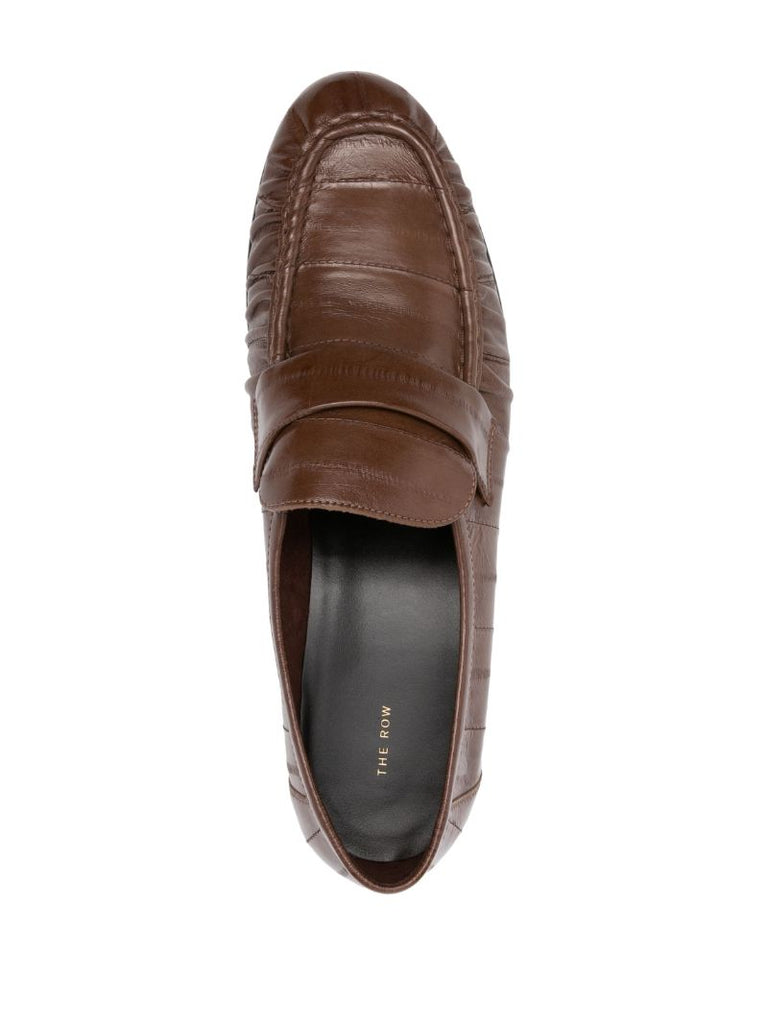Brown Crocodile-embossed Leather Loafers