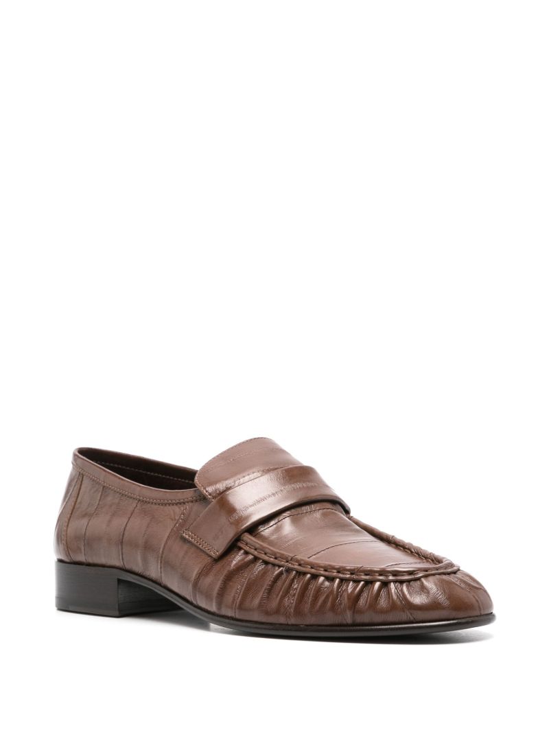Brown Crocodile-embossed Leather Loafers