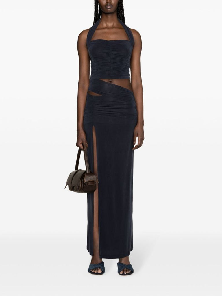 Blue Asymmetric Jersey Maxi Skirt