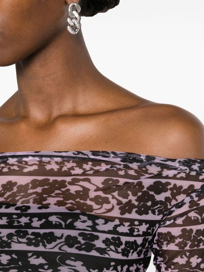 Pink Abstract-print Mesh Top