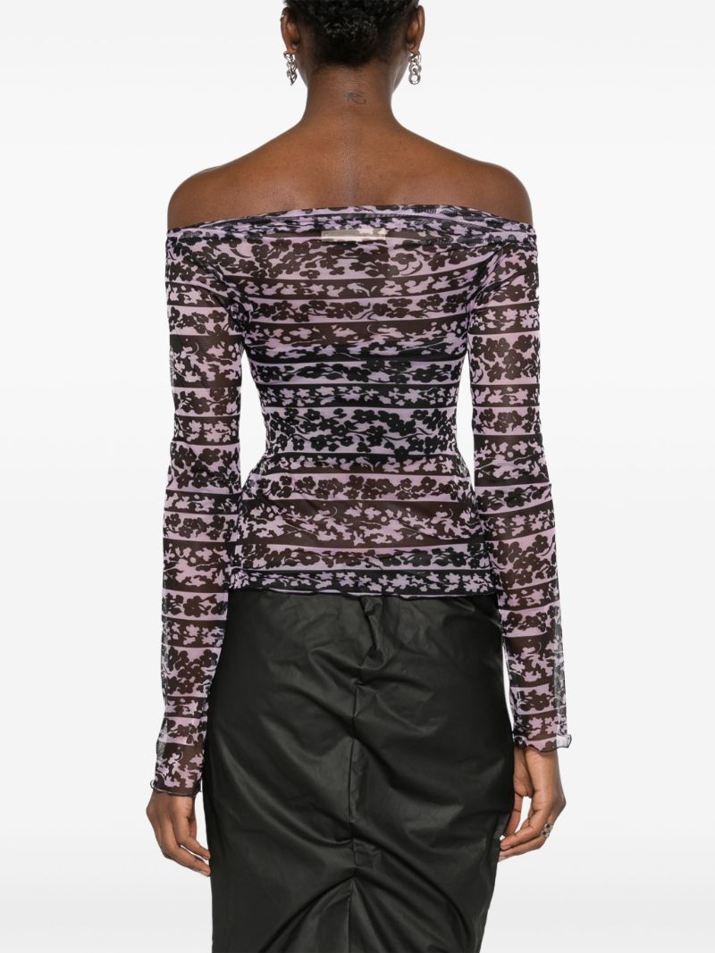 Pink Abstract-print Mesh Top