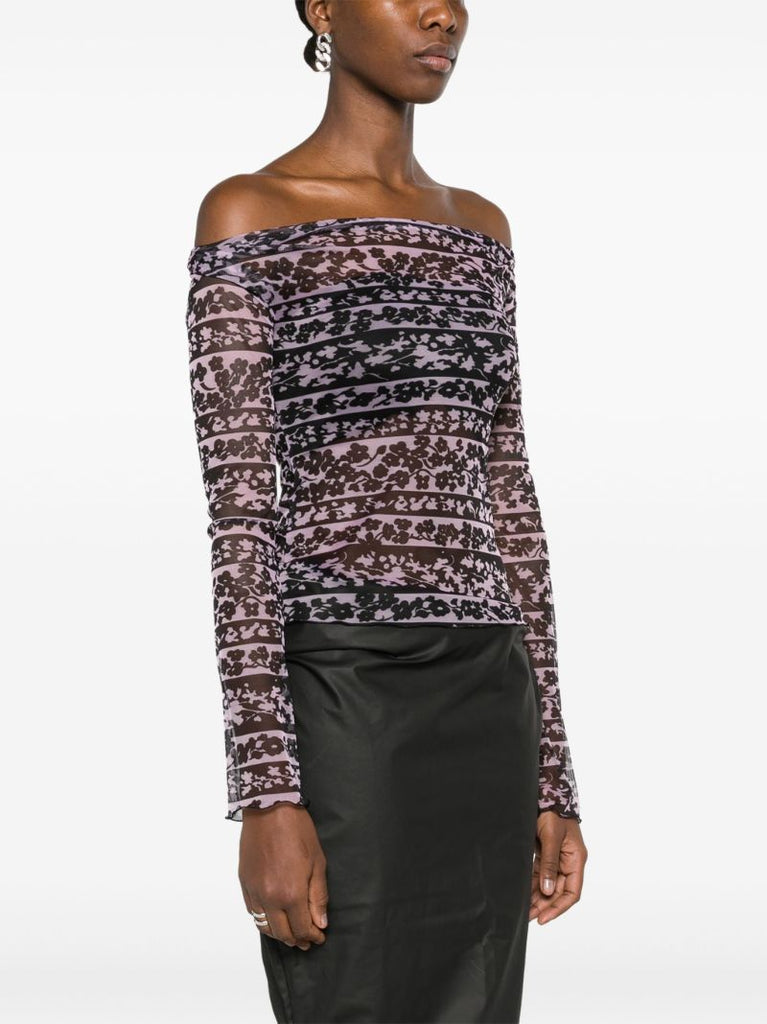 Pink Abstract-print Mesh Top