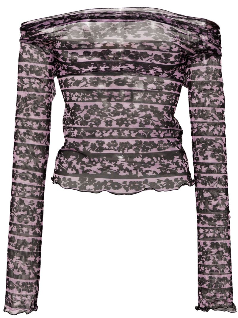 Pink Abstract-print Mesh Top