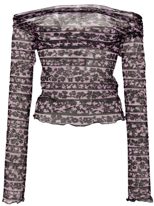 Pink Abstract-print Mesh Top