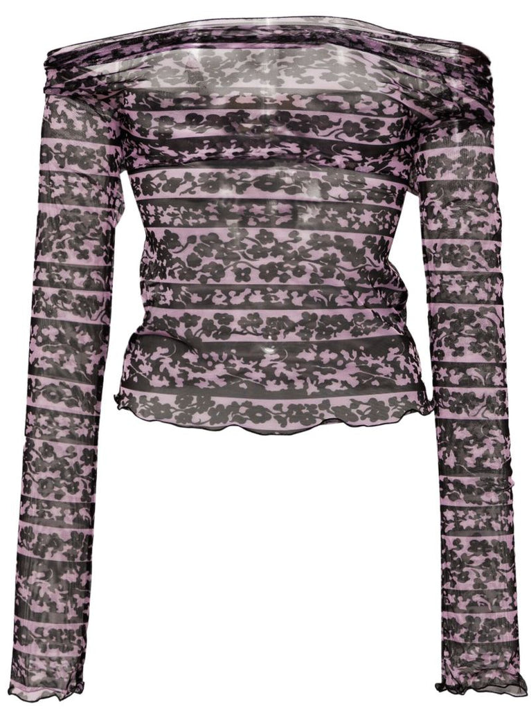Pink Abstract-print Mesh Top
