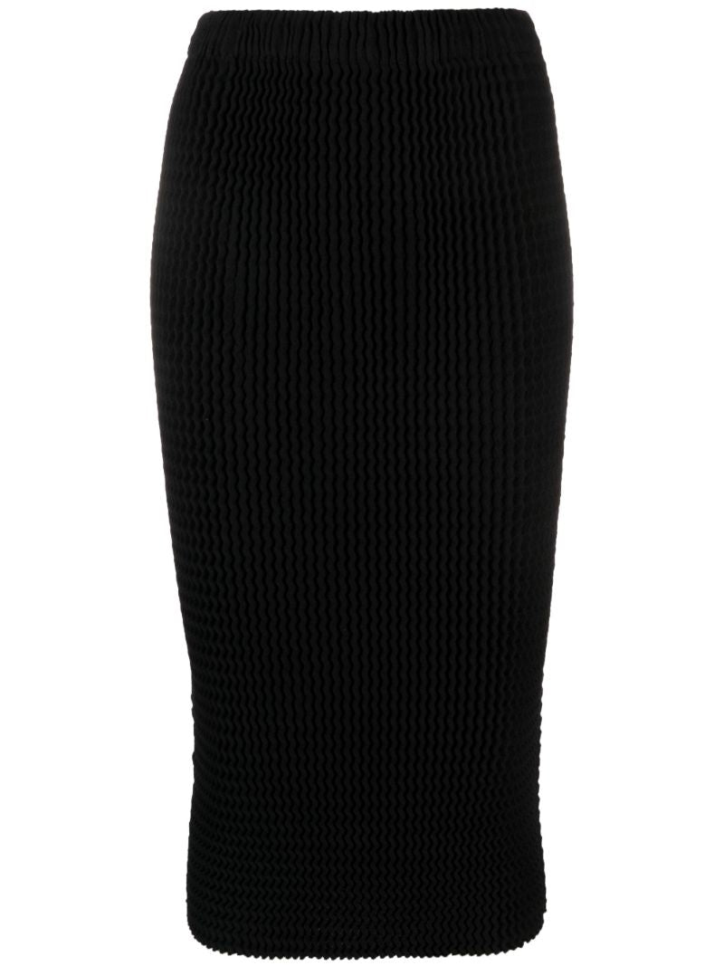 Black Spongy PlissÃ_x0083_Â© Pencil Skirt