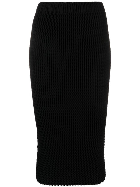 Black Spongy PlissÃ_x0083_Â© Pencil Skirt