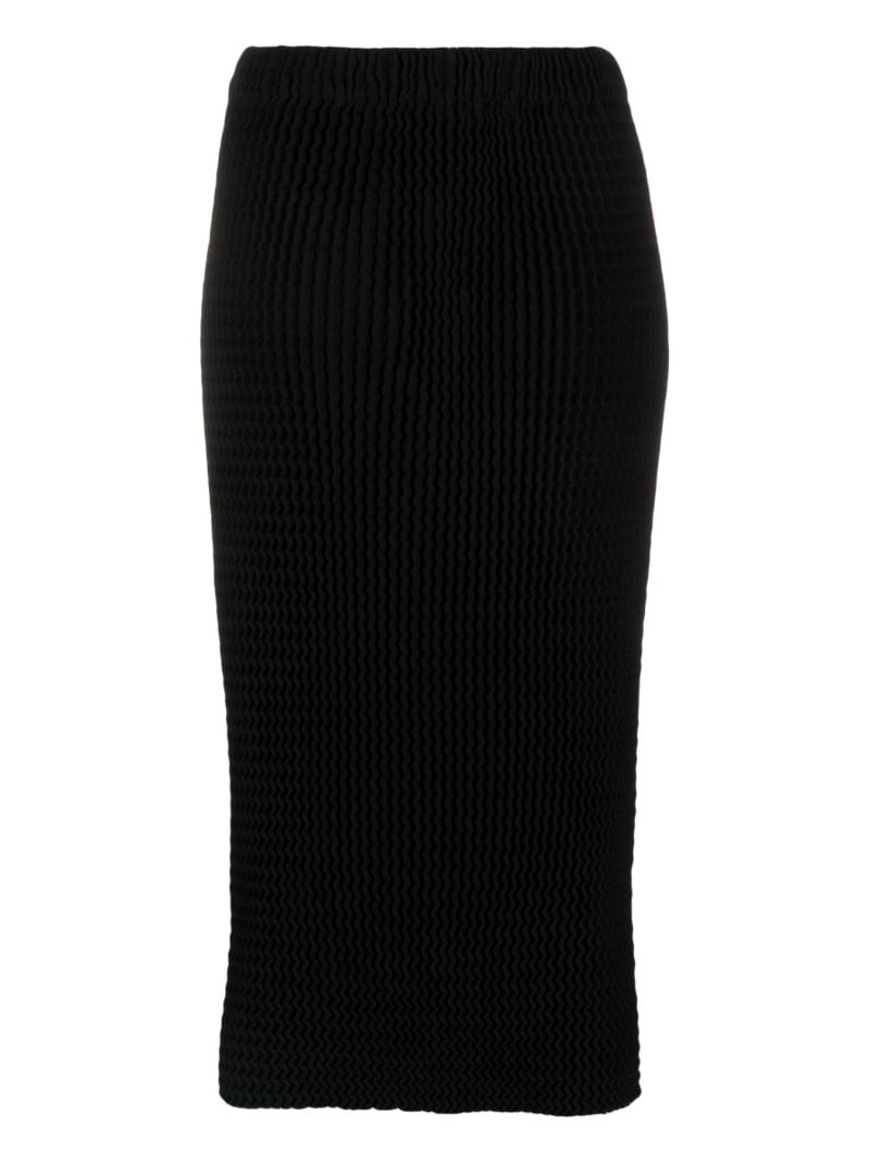 Black Spongy PlissÃ_x0083_Â© Pencil Skirt