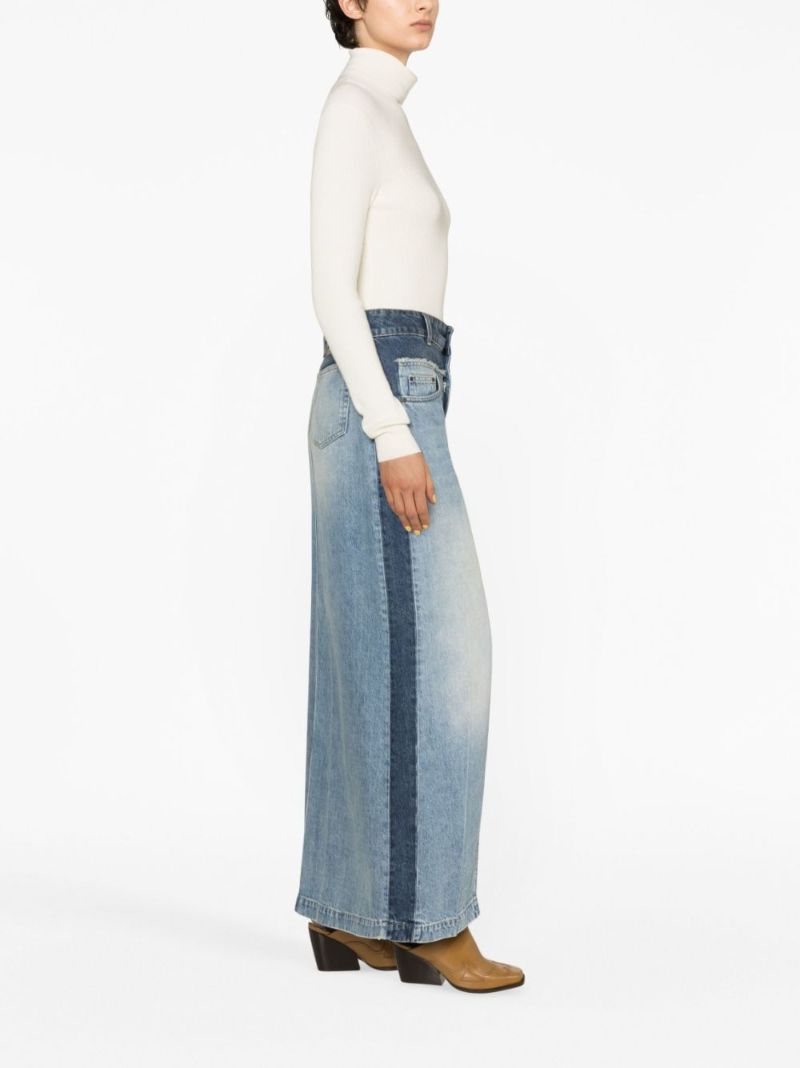 Blue Panelled Denim Maxi Skirt