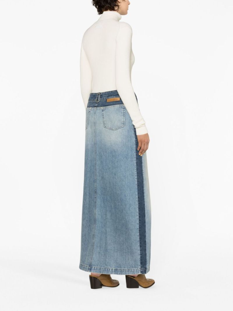 Blue Panelled Denim Maxi Skirt