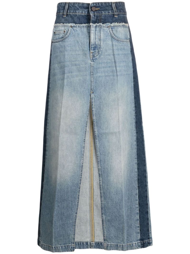 Blue Panelled Denim Maxi Skirt