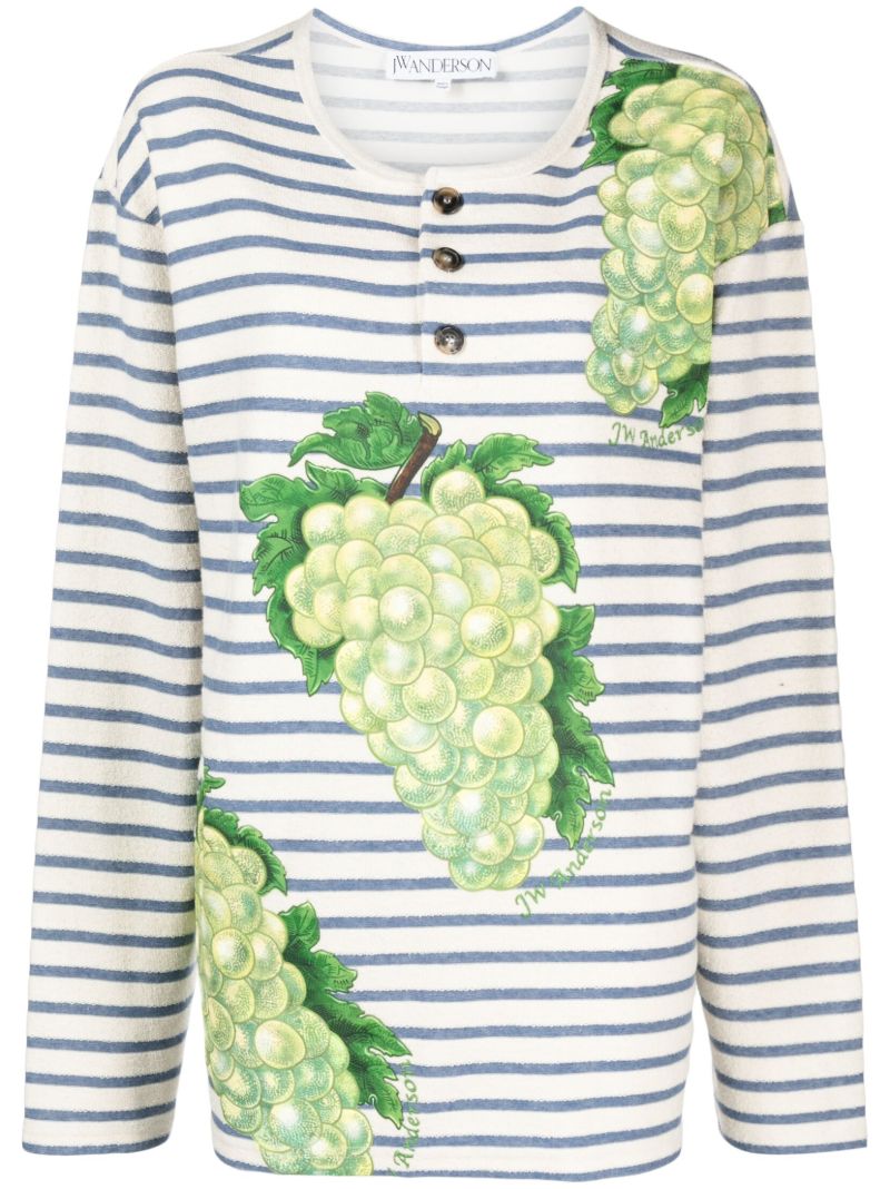 Multicolour Striped Grape-print Cotton T-shirt