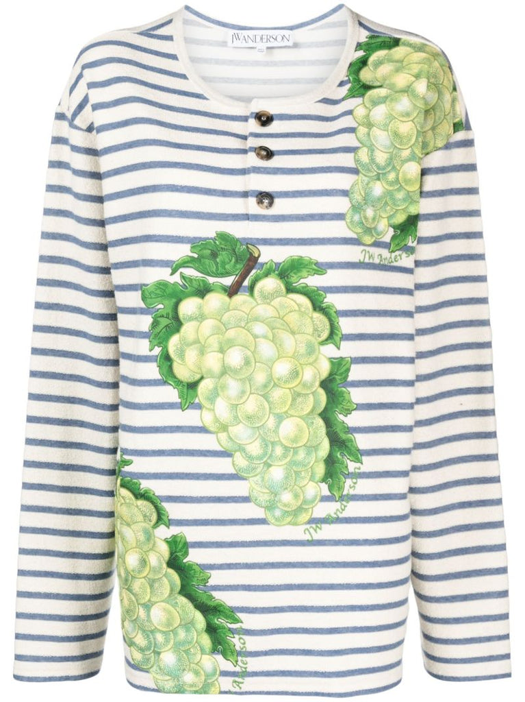 Multicolour Striped Grape-print Cotton T-shirt