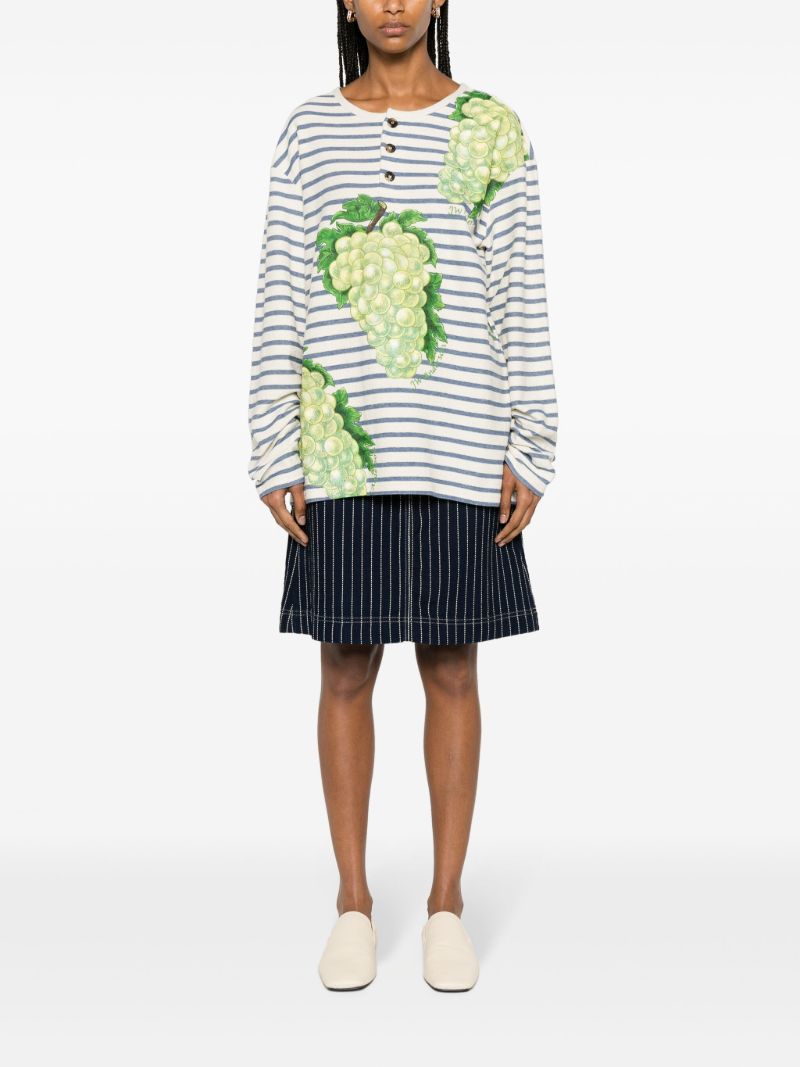 Multicolour Striped Grape-print Cotton T-shirt