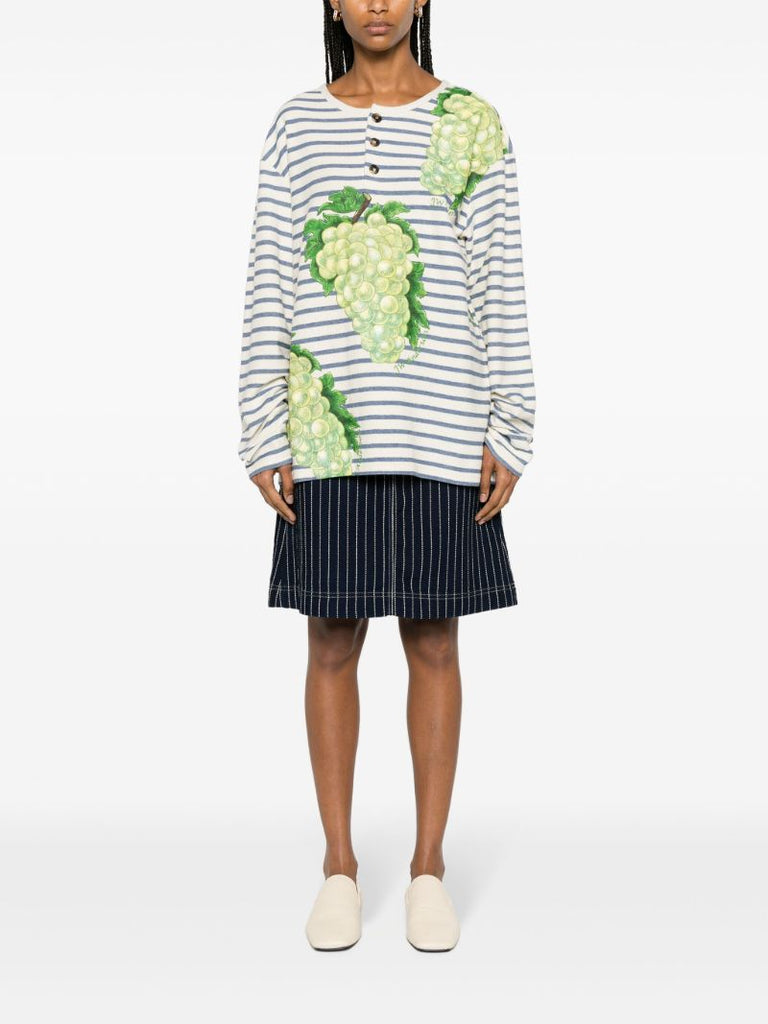 Multicolour Striped Grape-print Cotton T-shirt