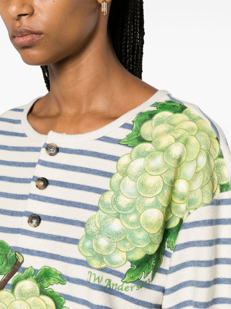 Multicolour Striped Grape-print Cotton T-shirt
