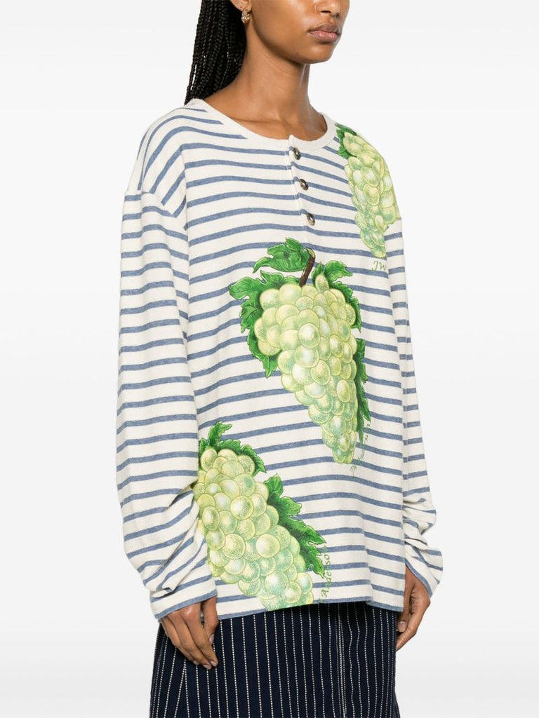 Multicolour Striped Grape-print Cotton T-shirt