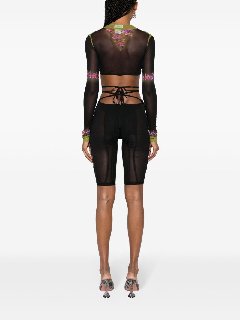 Black Glimmer Lace-up Sheer Shorts