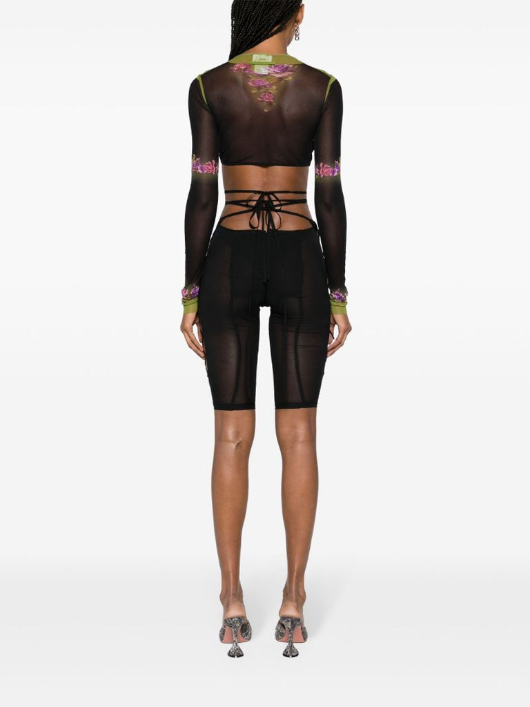 Black Glimmer Lace-up Sheer Shorts