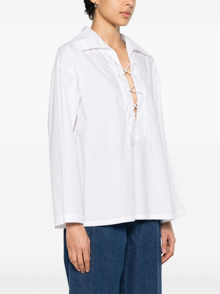 White Bonnie Lace-up Cotton Shirt