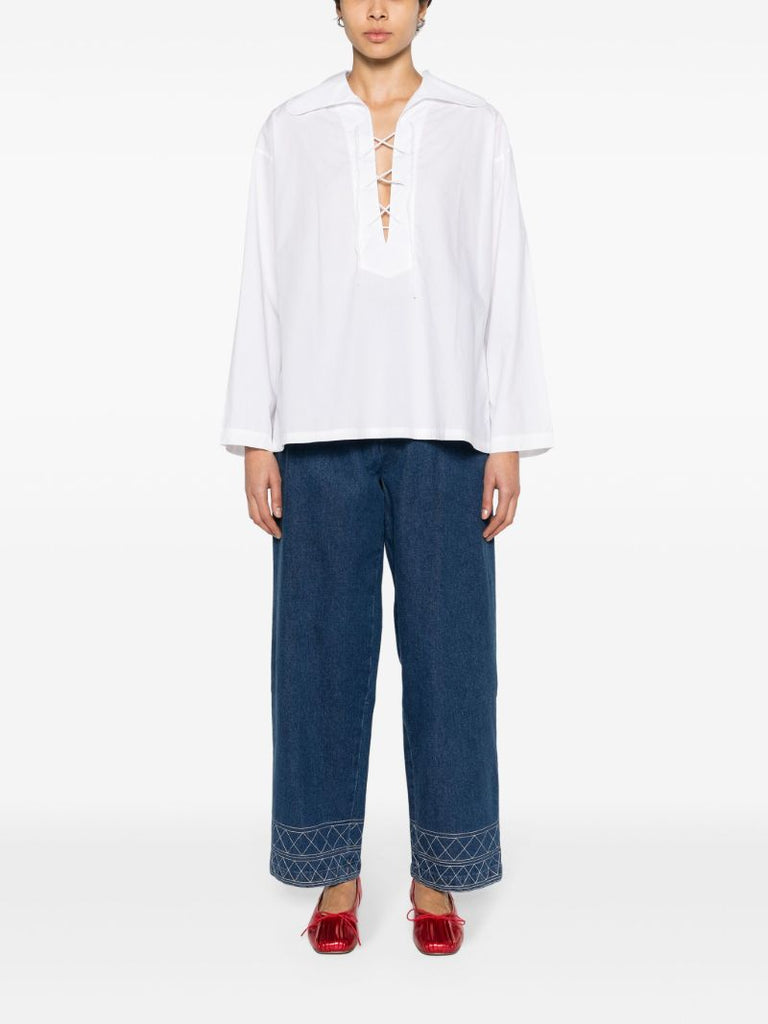 White Bonnie Lace-up Cotton Shirt