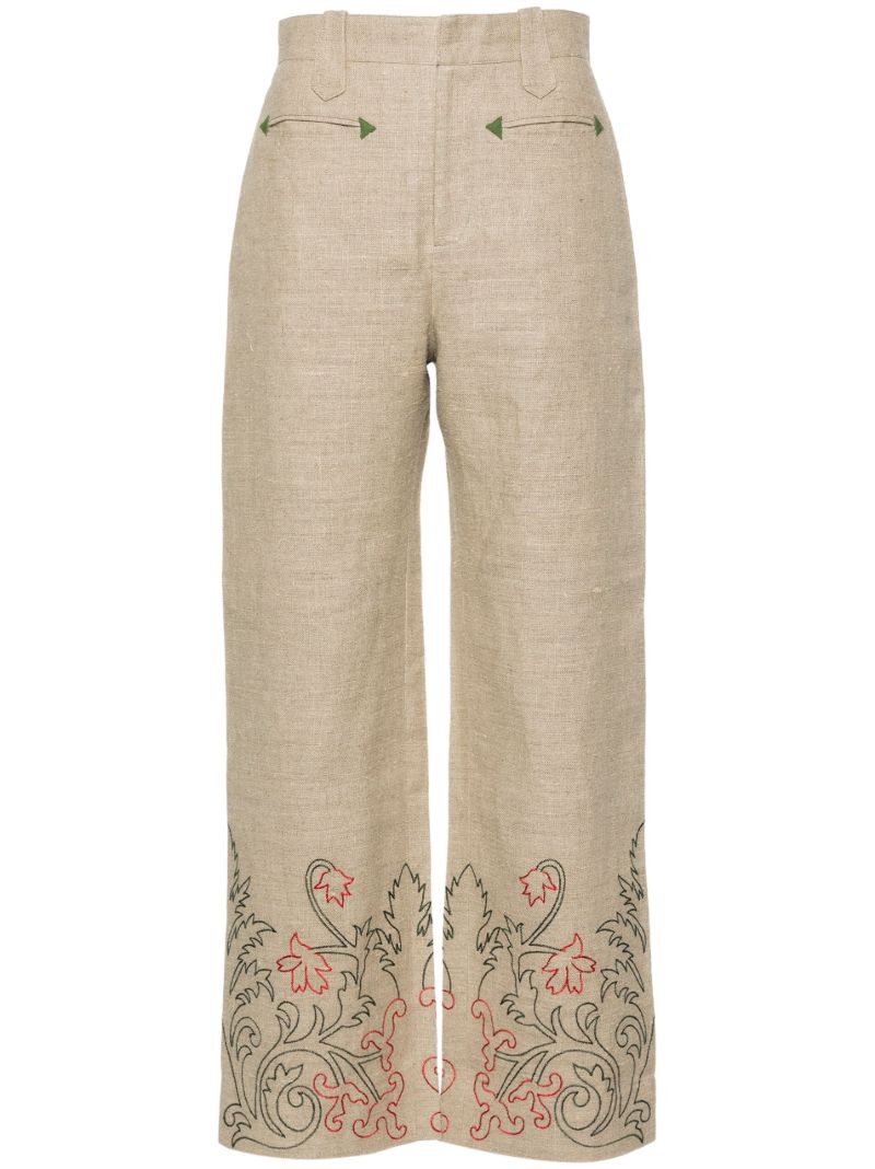 Neutral Embroidered Straight-leg Trousers