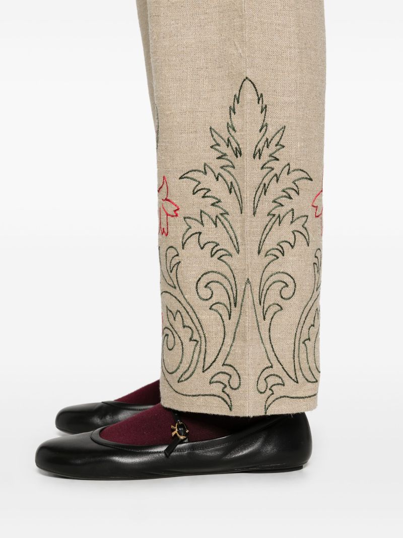 Neutral Embroidered Straight-leg Trousers