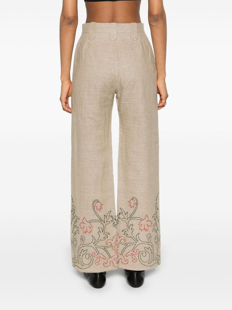 Neutral Embroidered Straight-leg Trousers