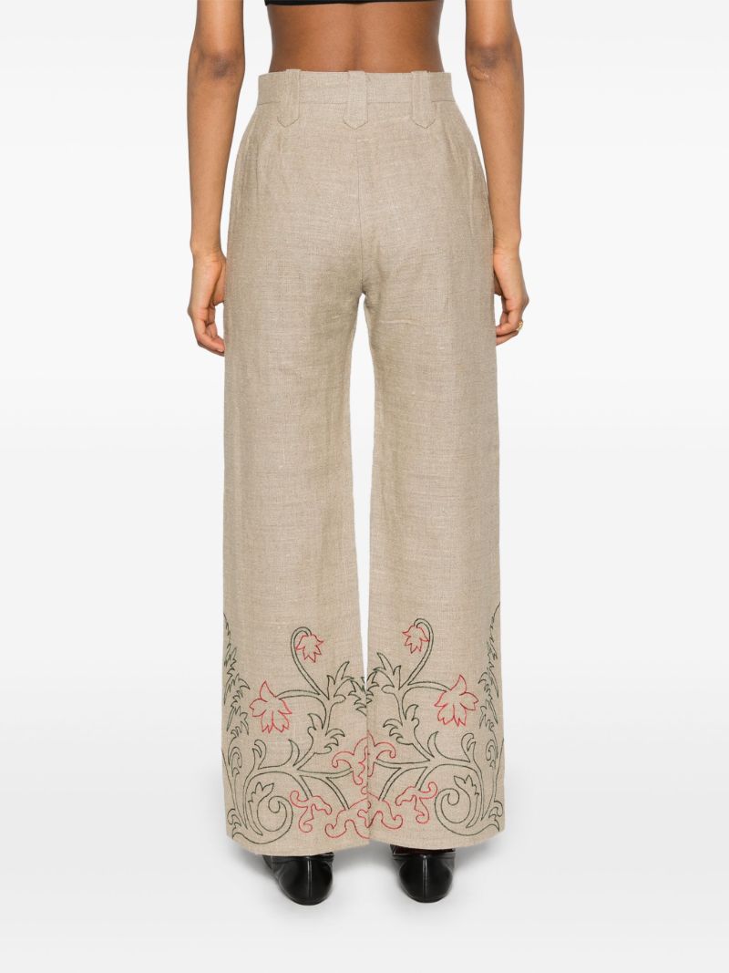 Neutral Embroidered Straight-leg Trousers