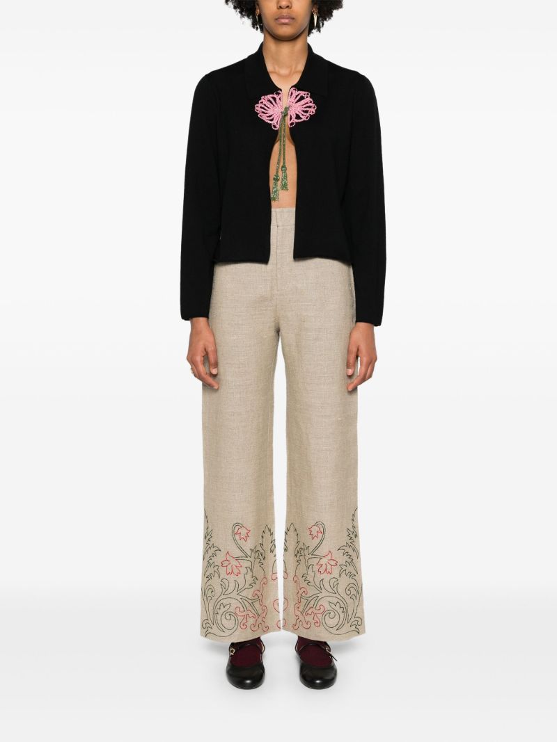 Neutral Embroidered Straight-leg Trousers