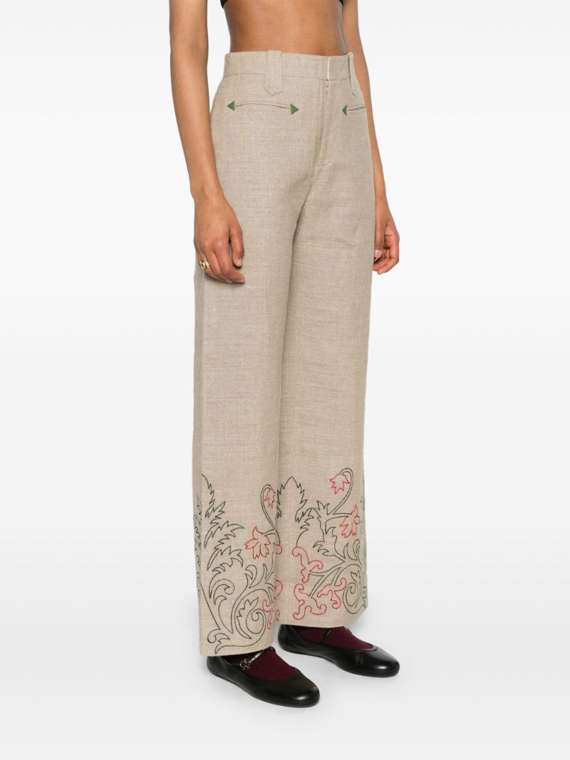 Neutral Embroidered Straight-leg Trousers