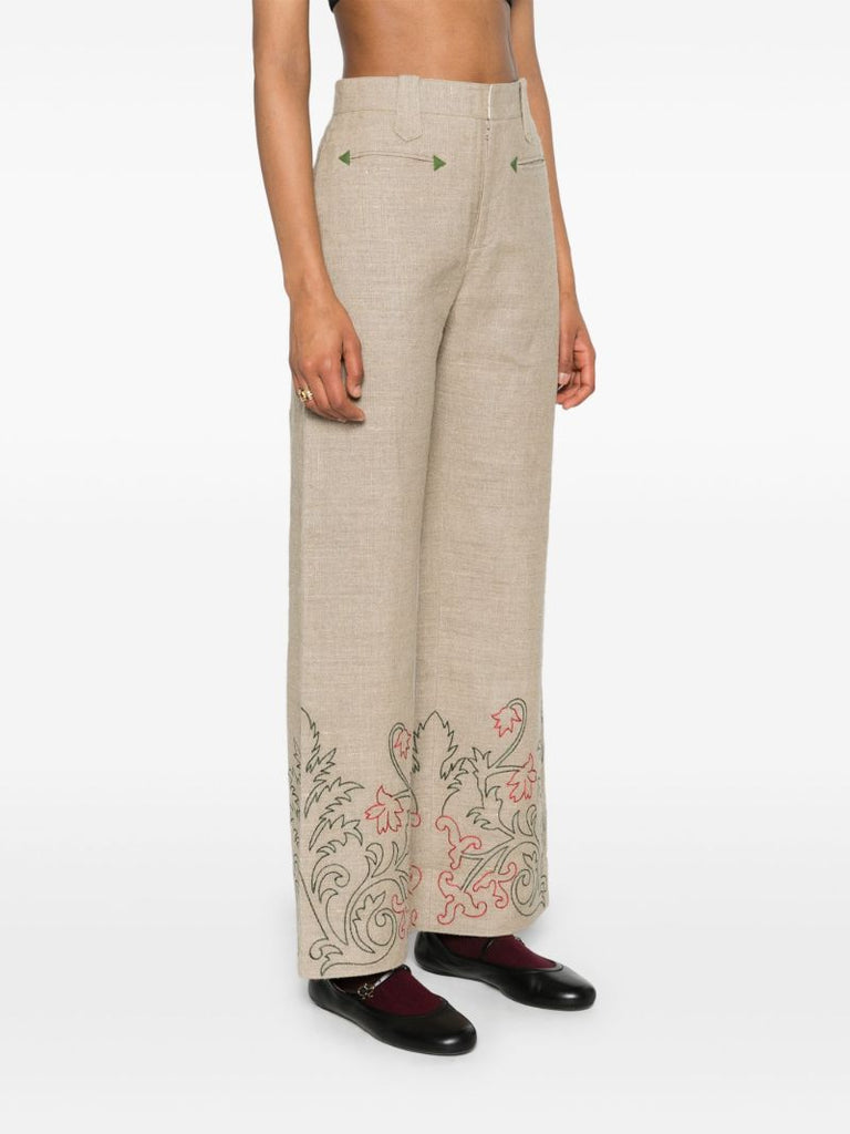Neutral Embroidered Straight-leg Trousers