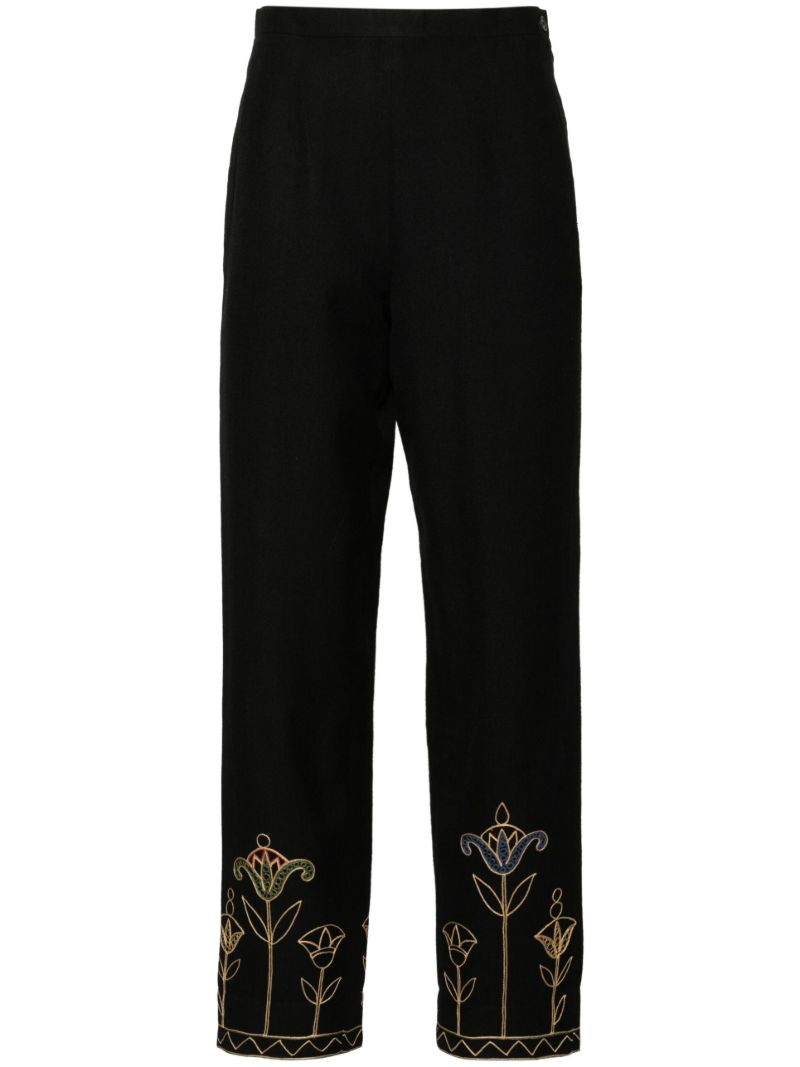 Blue Floral-embroidered Trousers